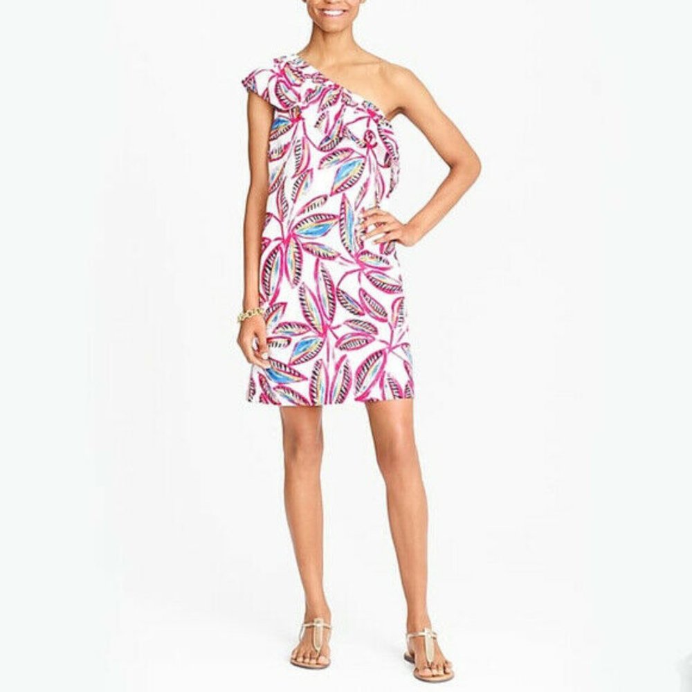 J Crew Factory One Shoulder Floral Linen Dress